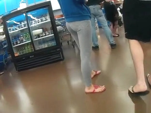 Nice Ass Girl In Gray Leggings At The Supermarket