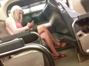 Candid Blonde Feet And Legs On Train