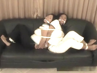 Two Asian Hottie Hogtied Back To Back Action