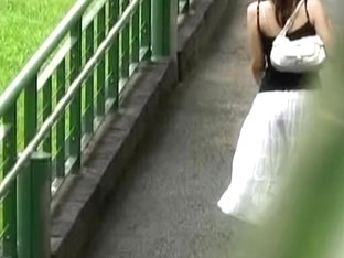 Asian Babe In A Long White Skirt Gets Street Sharked.