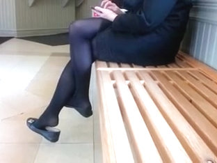 Candid Business Lady Insane Shoeplay Feet In Stockings