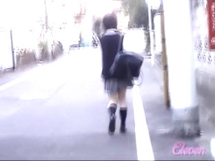 Cute Asian School-babe Skirt Sharked By A Passerby.