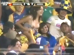 Sexy Soccer Fan Flashes Fans By Accident