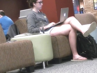 Candid Tall Brunette Feet & Legs At College Library