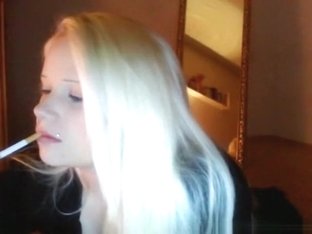 Blonde Girl Gives Her BF A Blowjob And Smokes A Cig