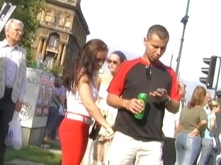 Wonderful Brunette Wearing Red Pants In Public