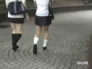 Two Schoolgirls Followed By Skirt Sharks On The Road