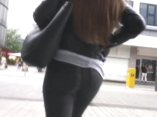 Great Ass In Shiny Leather Pants - Slow Motion