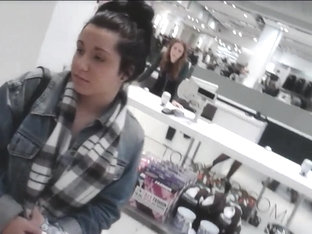 Upskirt Black Tights & Heels Out Shopping (with Face)