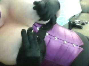 Milf In Purple Corset Satin Gloves Playing With Huge Tits1