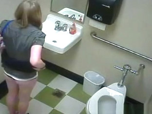 Blonde Peeing In Public Toilet