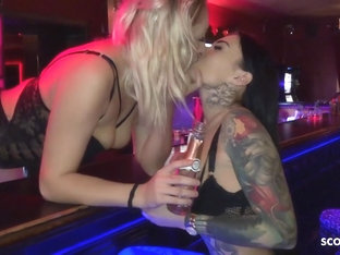 Tattooed Guy And Two Gorgeous He Has Just Met In The Night Club Are Fucking
