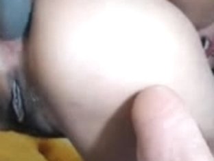 Latina Babe Has A Fat Toy Filling Her Ass And Her Pussy Dripping