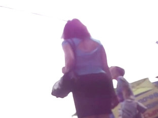 Black Hair Woman In A Blue Shirt Underskirt Voyeur Video