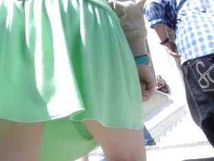Horny Street Ups Of The Sexy Teenager In Short Green Skirt