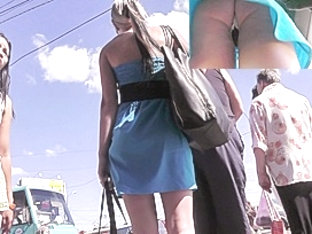 Marvelous blue summer suit upskirt