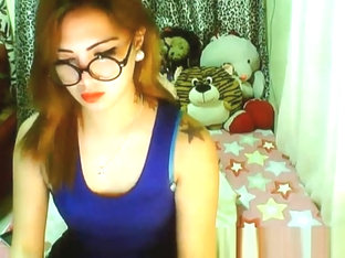 Cute Asian Tranny Jerking her Hard Dick