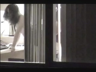 window peep girl gets nailed in front of window