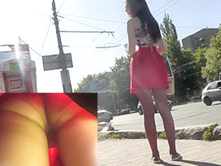 Amateur upskirts shows sexy body color pantyhose