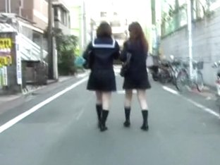 Street Sharking Video Featuring Two Japanese Schoolgirls
