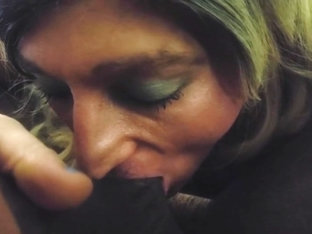 Tranny sucking BBC and a mouth full of balls