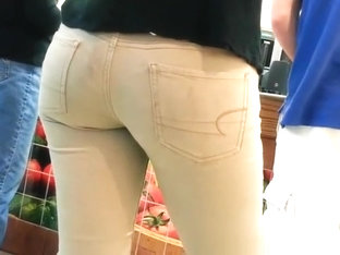 Sexy ass woman in tight jeans pants