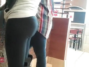 Woman In Tight Black Pants With Great Ass