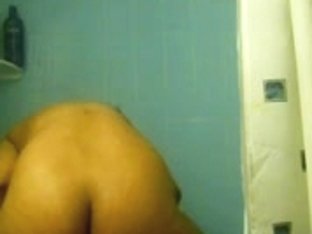 Chubby Black Diva Masturbating With A Dildo In A Shower