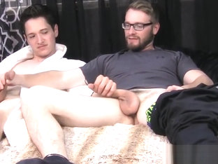 Horny young friends taking their dicks out for a stroke