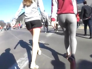 Teen in gray sports leggings