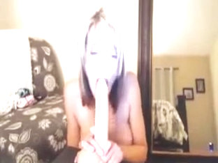 Amateur Sucks A Dildo