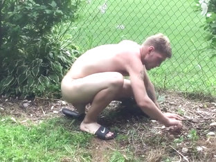 Noah Hazy weeding and landscaping naked
