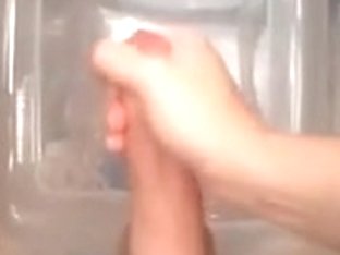 Jacking him off in the beat box with a fountain of cum!