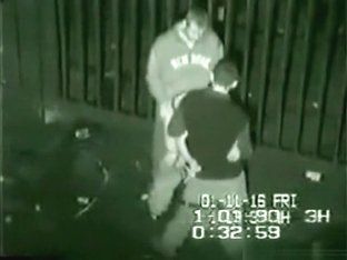 Security Cam Tapes A Partyslut Fucking 2 Guys At The Back Of A Building