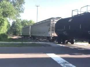 a C40-8 leads a short manifest thru Robins, IA
