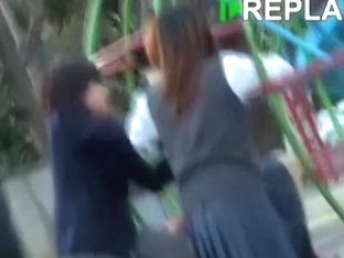 Two Schoolgirls In The Park Getting Skirt Sharked By One Guy