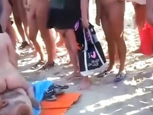 Interracial Threesome On A Nude Beach With Lots Of Spectators
