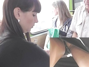Brunette Hair Female Upskirt On The Bus