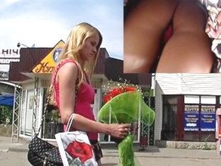 Cutie With Flowers Upskirt On The Bus