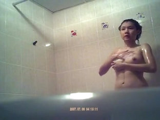 Asian Woman Spied Showering In Bathtub