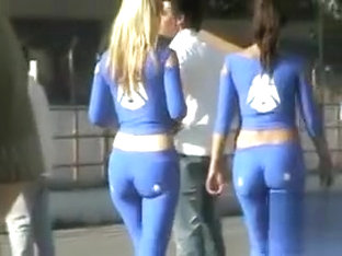 Fantastic race babes in skintight spandex outfits