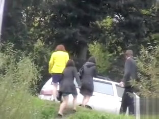 Bunch of bridesmaids taking a collective pee