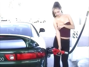 Pretty Lady Exposes Her Boobies At The Gas Station