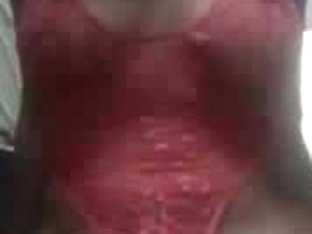 African Chick In Red Lingerie Plays With Her Beautiful Pussy