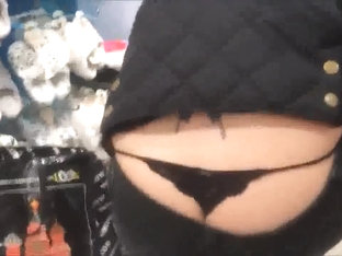 Black thong while shopping