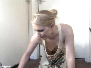 Skinny blonde scrubbing in a down blouse small tits video