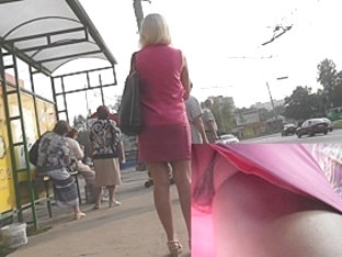 Golden-haired In Pink Costume Very Sexy Upskirt