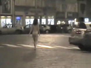 Naked evening stroll through the city streets