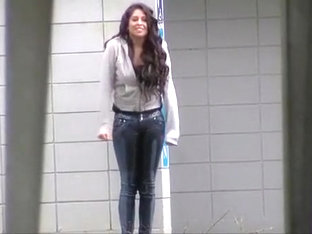 Desperate Chick Wetting Her Jeans On The Street