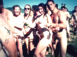 Huge nudist party with hundreds in the water